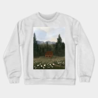 Abstract Landscape, Cute Cottage Illustration Crewneck Sweatshirt